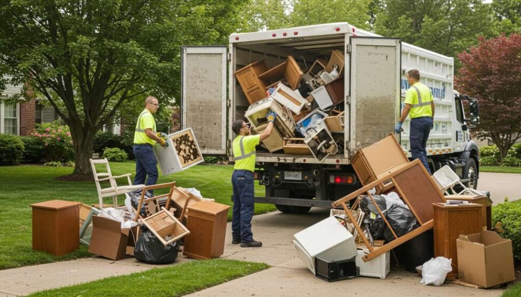 Professional Junk Removal Broomfield team efficiently clearing furniture and household items from a home for fast and stress-free cleanouts.